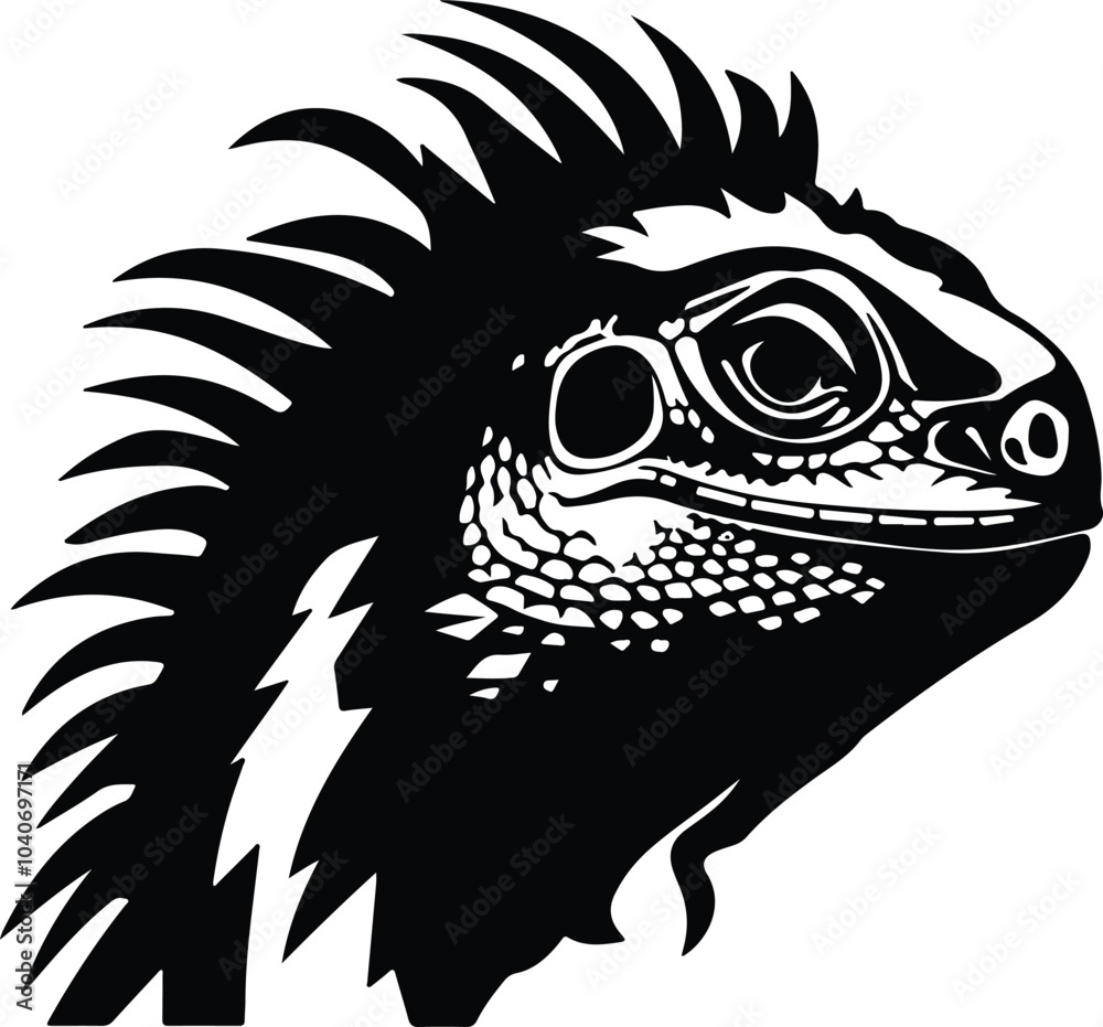 Black silhouette of iguana head Black silhouette of iguana head