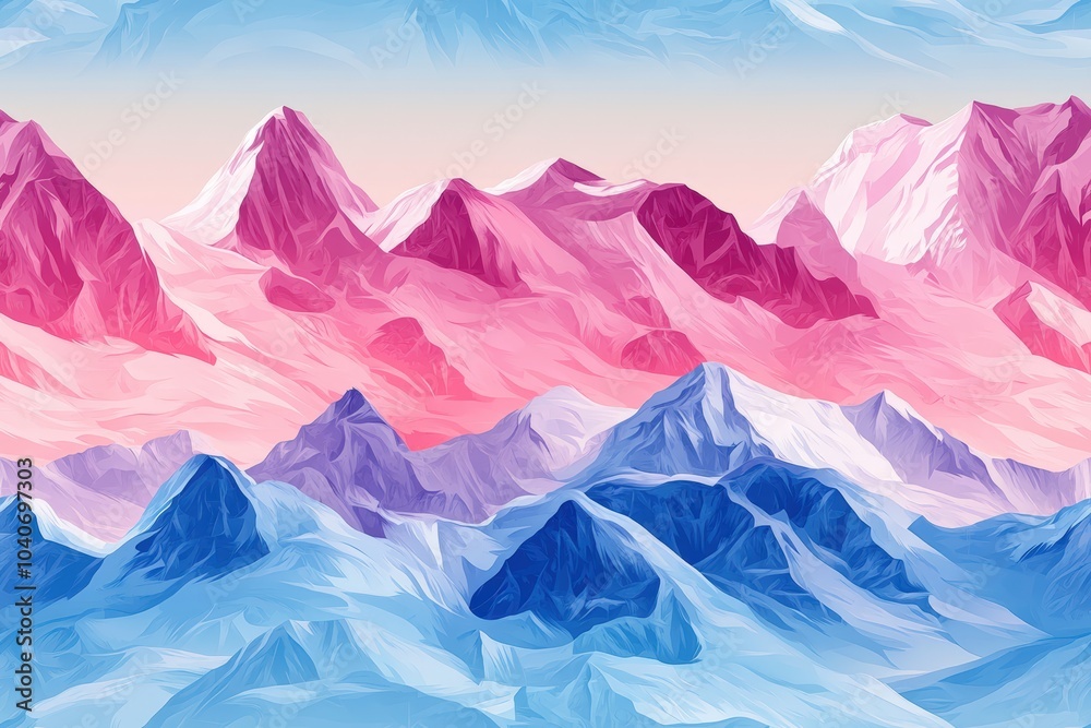 Colorful abstract mountain landscape with pink and blue hues, serene view. Colorful abstract mountain landscape with pink and blue hues, serene view.