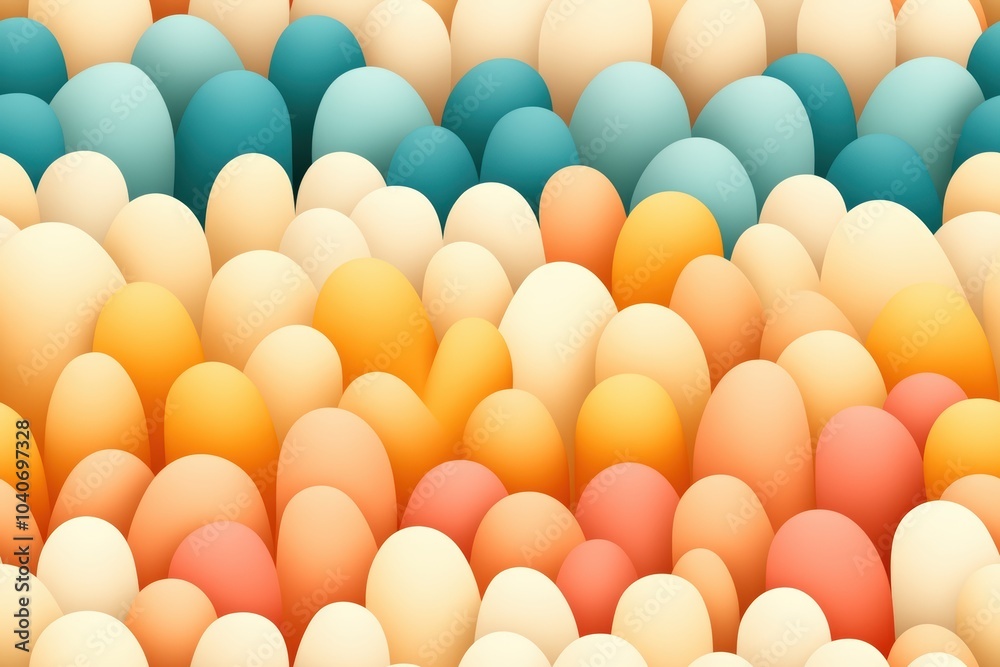 Colorful abstract pattern of overlapping eggs in pastel shades, digital art.