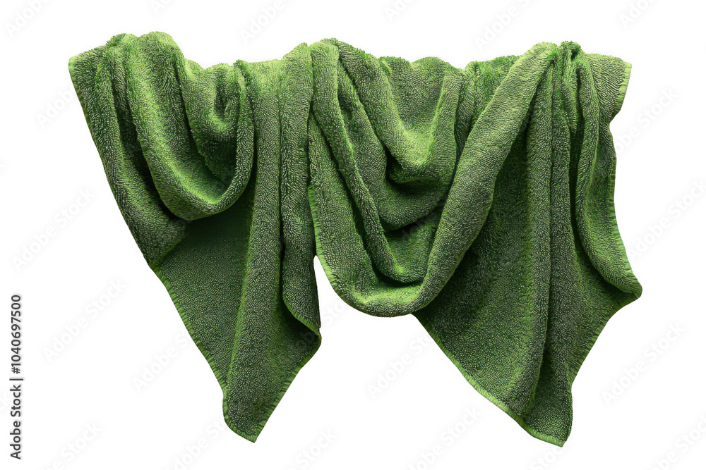 Crampled Green hung towel isolated on transparent background, png file, no background png file