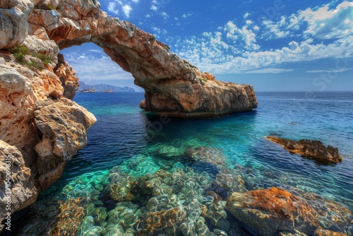 Natural Rock Arches in Ocean, Stone Arches Sunset View, Fantastic Coastline Landscape, Ocean Arches