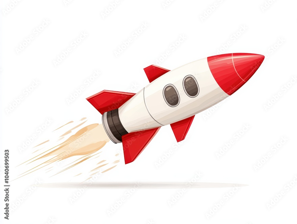Rocket launching with bright flames on a white isolated background. Rocket launching with bright flames on a white isolated background.