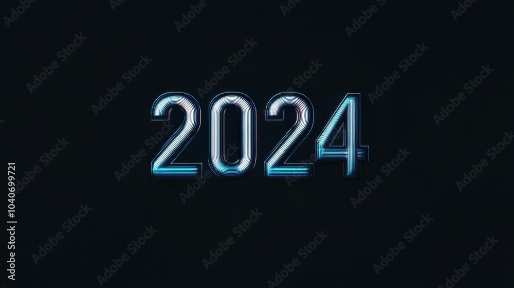 The year 2024 against a sleek black background, Modern lifestyle scene, Minimalist style