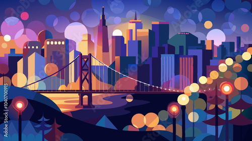 Blurred abstract bokeh background of San Francisco city lights at night