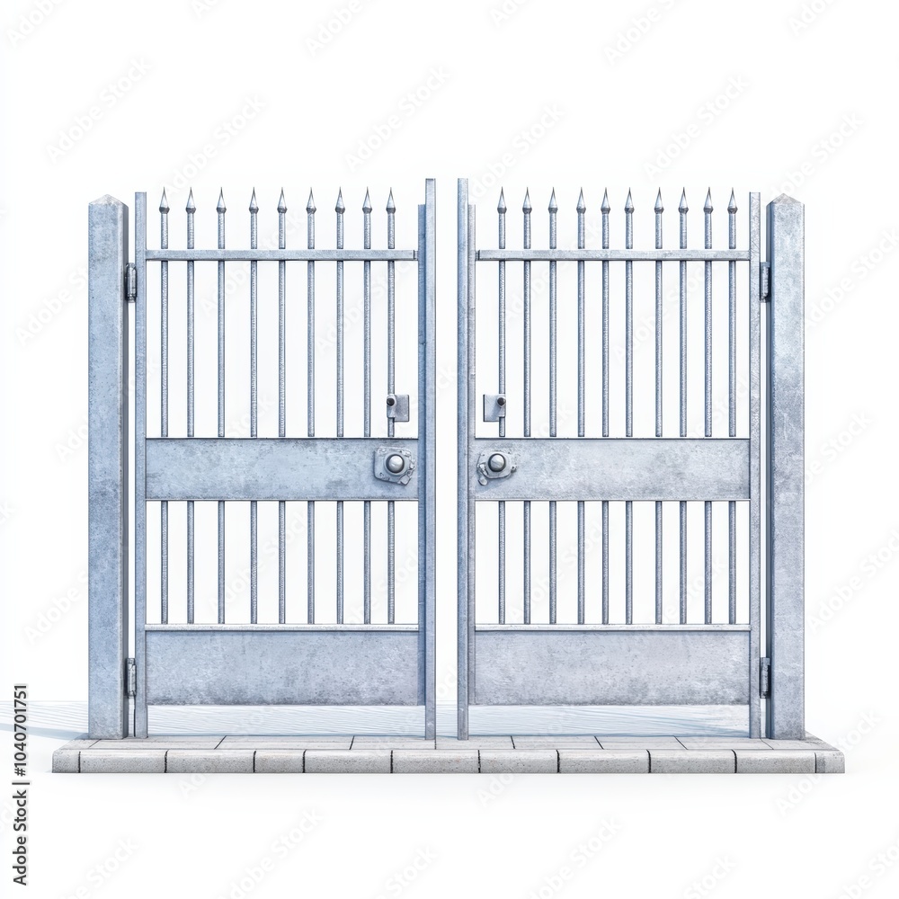 Metal gate with two panels, white isolated background. Metal gate with two panels, white isolated background.