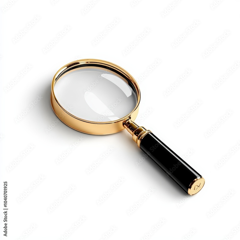 Magnifying glass with a golden frame on a white isolate background. Magnifying glass with a golden frame on a white isolate background.