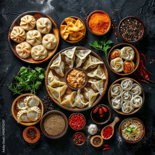 Wallpaper Mural Dumplings Set, Khinkali, Dimsum, Momo, Jiaozi, Dyushbara, Manti, Pierogi, Wonton or Ravioli Collection Torontodigital.ca