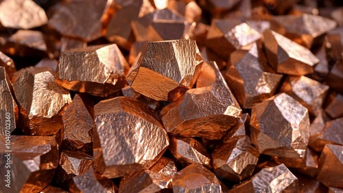 A close-up of copper nuggets, showcasing their rough, reddish-brown surface