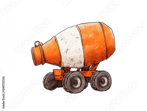 Concrete mixer on wheels, white isolated background. photo