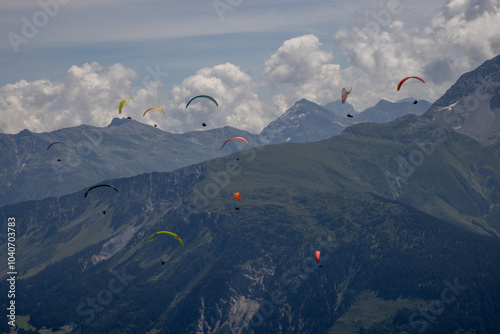 Paragliding in the Swiss mountains 