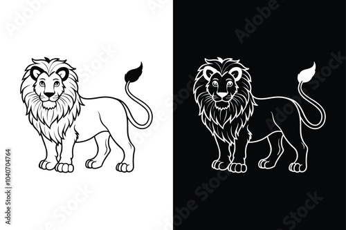 Lion black  vector lineout  icons  on white and black  background.