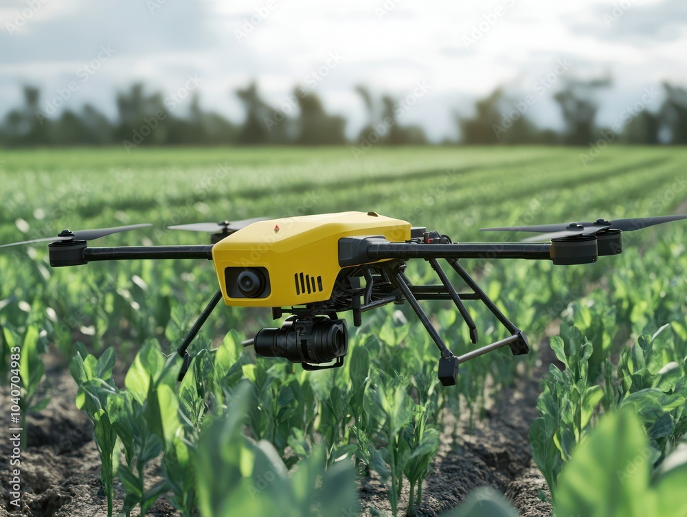 AI-driven drone scanning crops for diseases and providing early warnings to farmers