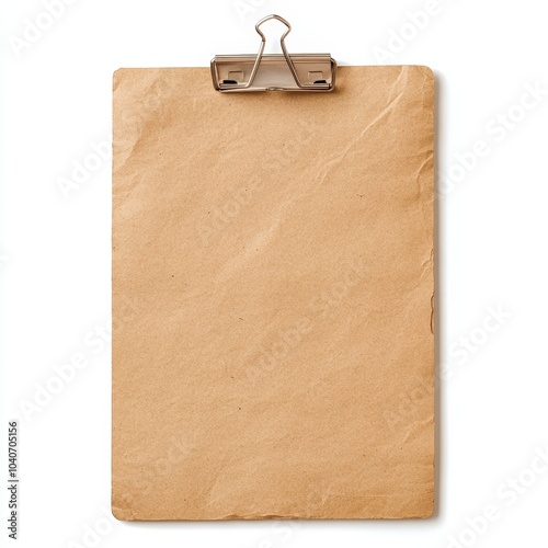 Old clipboard with blank paper, perfect for notes and designs.