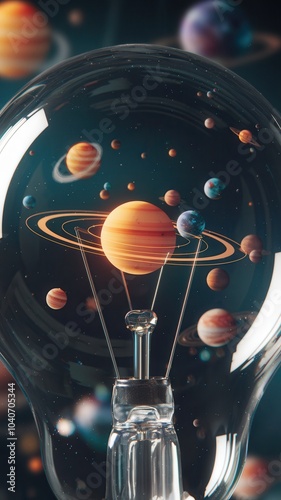 Light bulb with planets inside of it