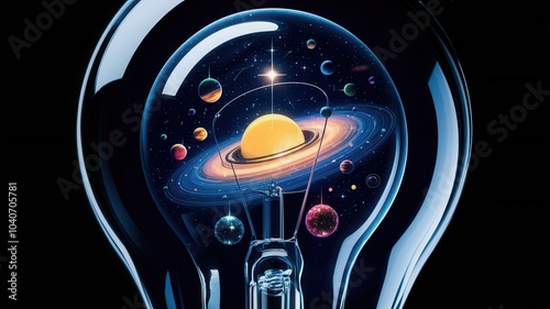 Light bulb with a planet inside of it
