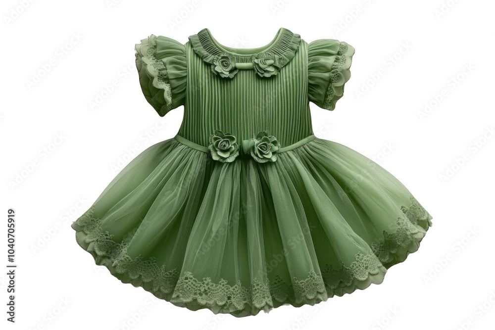 Green baby dress isolated on transparent background, png file, no background png file