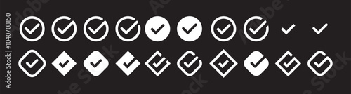 checkmark vector, checkmark icon set, approved symbol, checked checkbox mark, checkmark set, editable line.