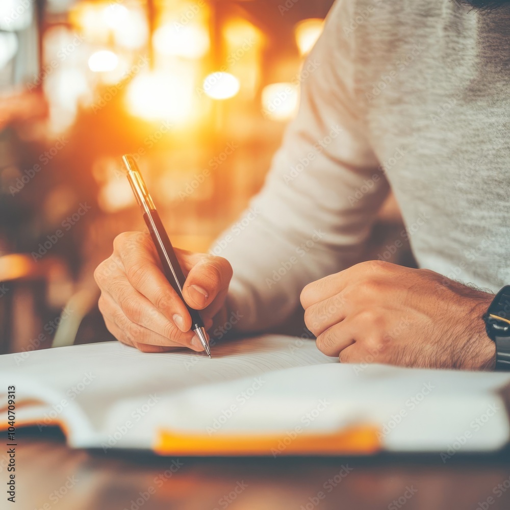 Startup founder writing in a journal, reflecting on business progress and personal goals Startup founder writing in a journal, reflecting on business progress and personal goals