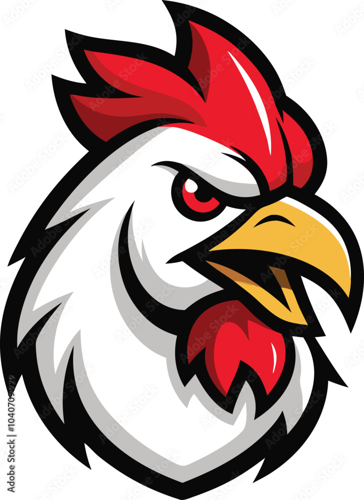 angry rooster head mascot logo white background .