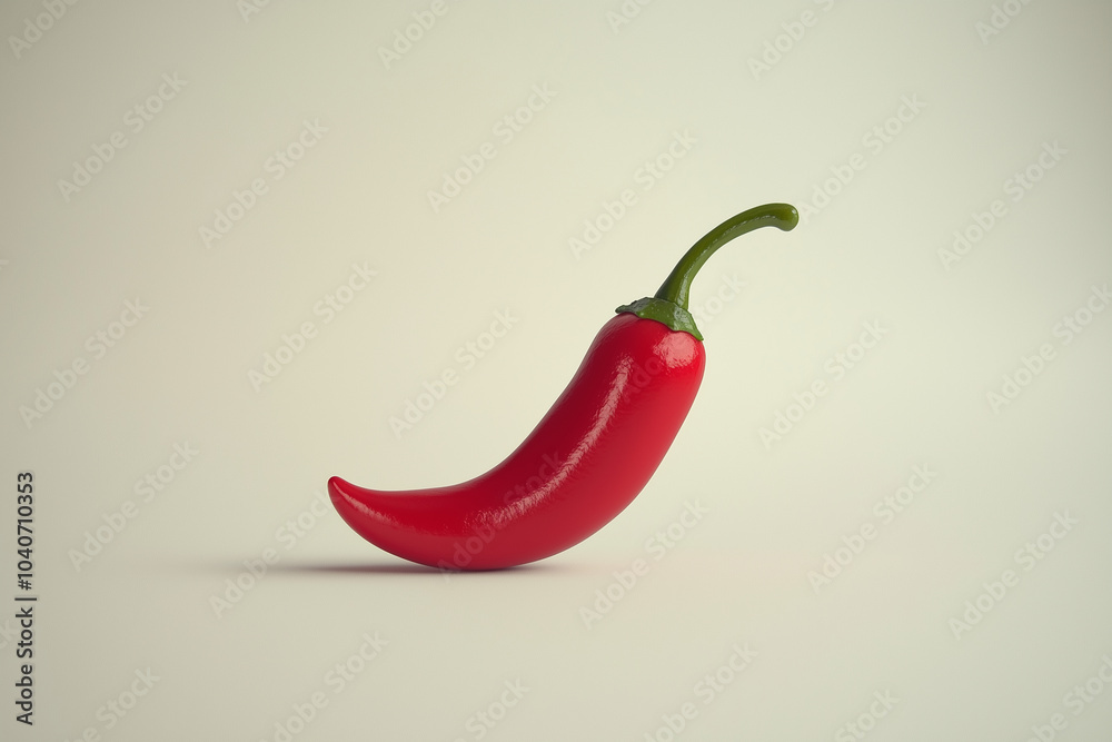 A single red chili pepper, centered on a plain white background. The pepper is vibrant and glossy, with a natural curve and a green stem. A single red chili pepper, centered on a plain white background. The pepper is vibrant and glossy, with a natural curve and a green stem.