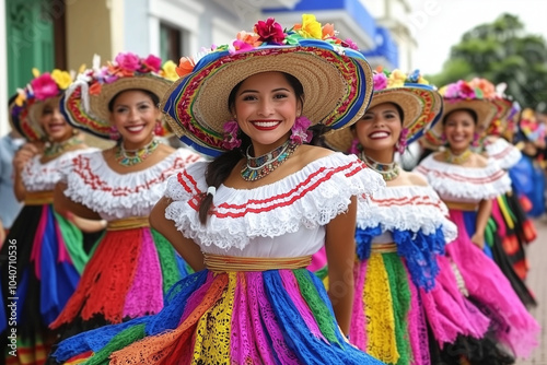 Mujeres en trajes tradicionales panameños celebran el Día de la Patria, bailando  en el  emblemático casco antiguo.