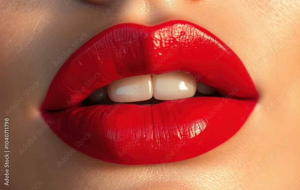 Fototapeta premium Bold Red Lips with Glossy Finish