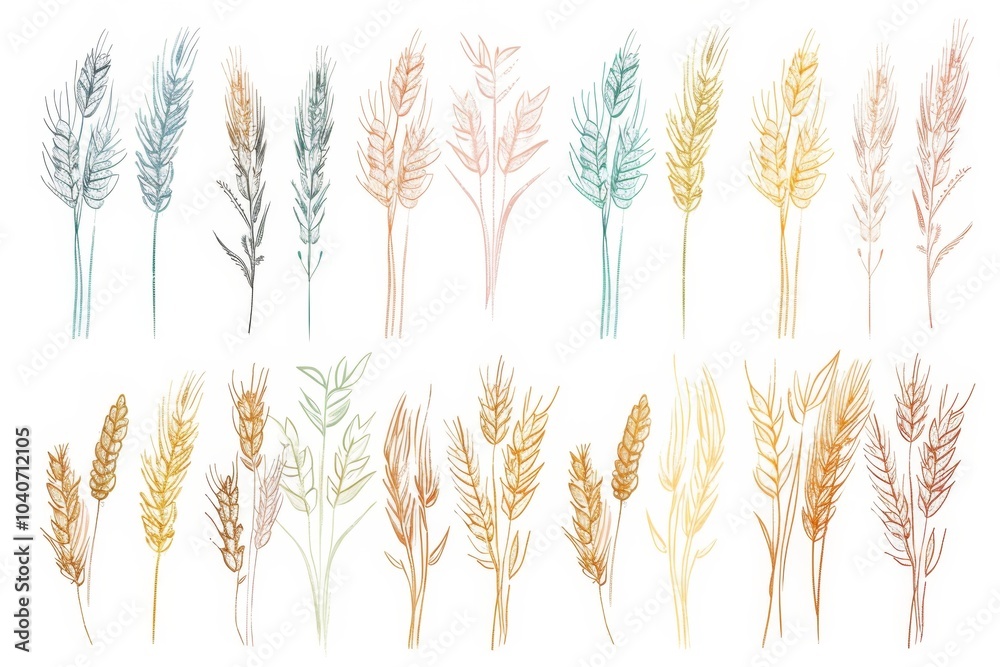 Wheat icon, rye ears sign, barley emblem, oats, cereals symbol, wheat ear, seeds, corns set Wheat icon, rye ears sign, barley emblem, oats, cereals symbol, wheat ear, seeds, corns set