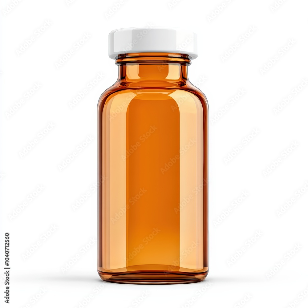 Amber glass vial with white cap, isolated on white background. Amber glass vial with white cap, isolated on white background.