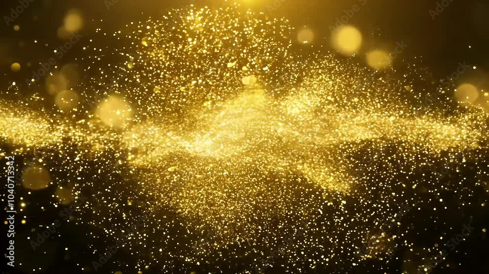 4K footage gold particles exploding festive fireworks black background shining bokeh glitter celebratory scene filled shimmering stars dust glistering luxury particle