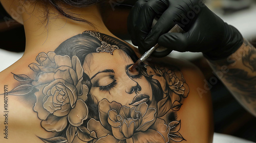 tattoo artist makes tattoos on the body drawings pictures photo