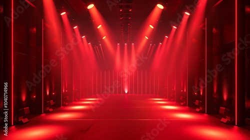 Red stage with spotlights. 3d rendering.