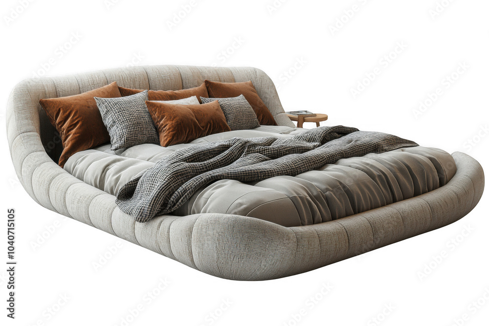 grey bed Bed with pillows Furniture isolated on transparent background, png file, no background png file