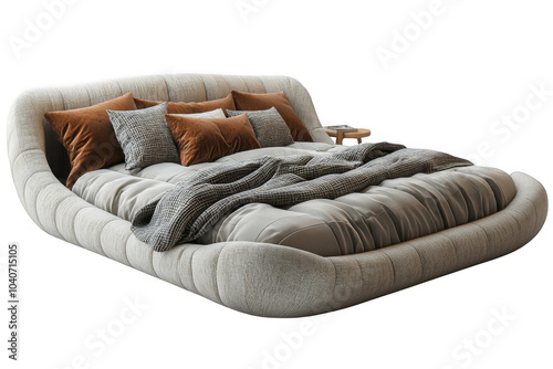 grey bed Bed with pillows Furniture isolated on transparent background, png file, no background png file