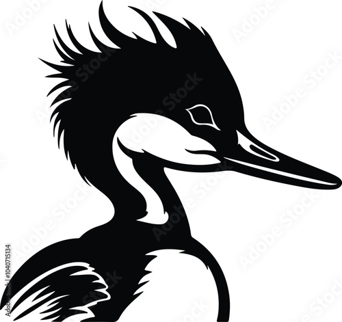 Black silhouette of merganser head photo