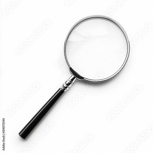 Classic Magnifying Glass with Black Handle Isolated on White Background. Tool for Inspection, Search, and Close Examination.