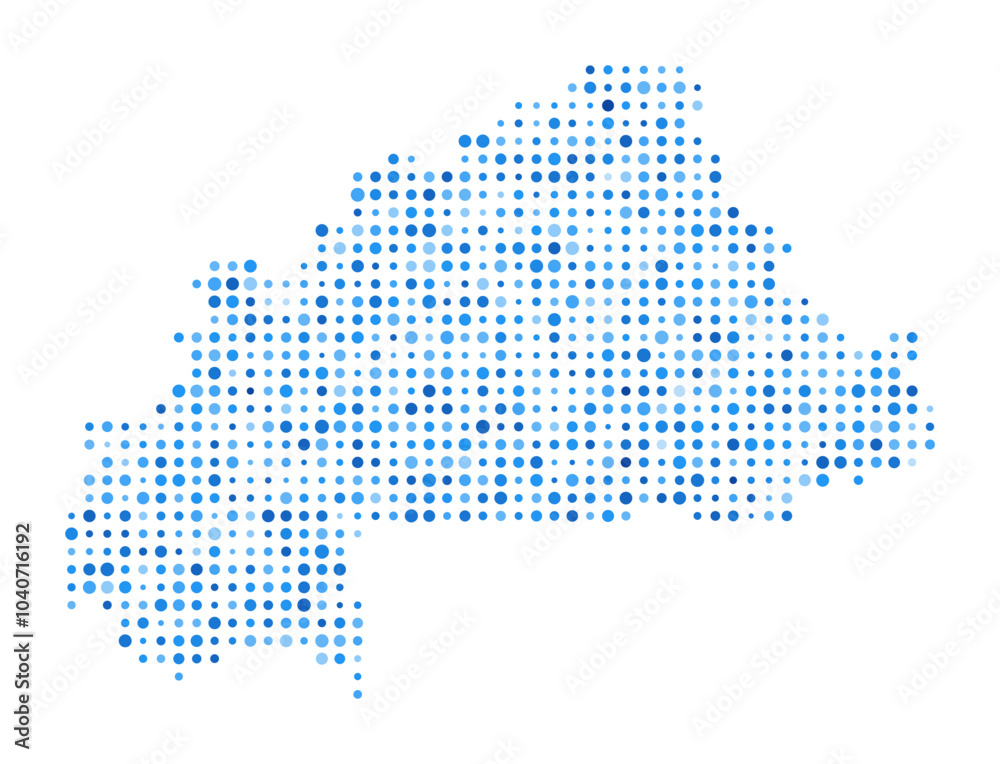 Fototapeta premium Burkina Faso Dot Map. Country Digital Style Shape. Burkina Faso vector image. Country shape blue circular dots. Classy vector illustration.