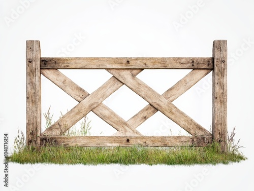 Rustic wooden fence, white isolate background.