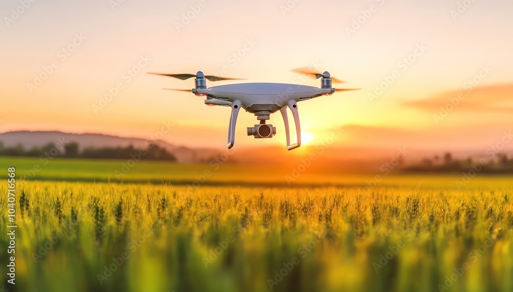 Drone flying over fields, analyzing crop health and soil composition using sensors Drone flying over fields, analyzing crop health and soil composition using sensors