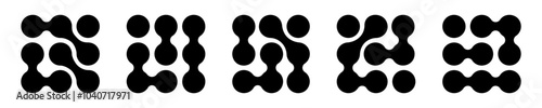 Metaballs figures. Circuit elements. Connected liquid drops, organic blobs or amorphous shapes background. Cells, neurons or molecules isolated on white background. Vector graphic illustration.
