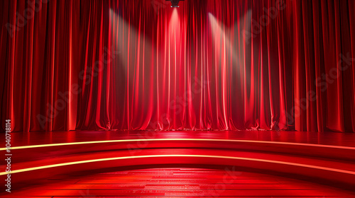 Red stage with spotlight.
