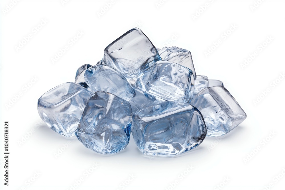 A pile of ice cubes on a white background A pile of ice cubes on a white background