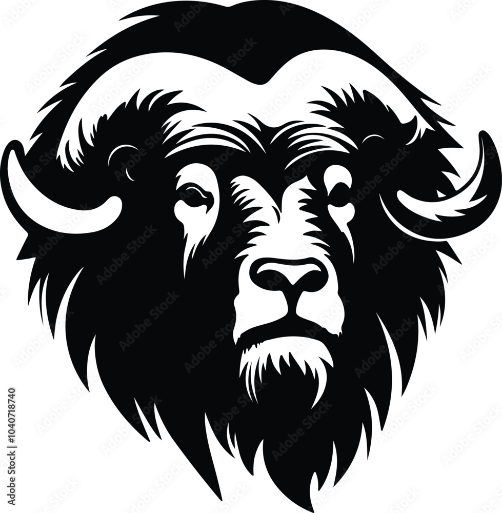 Fototapeta premium Black silhouette of musk ox head