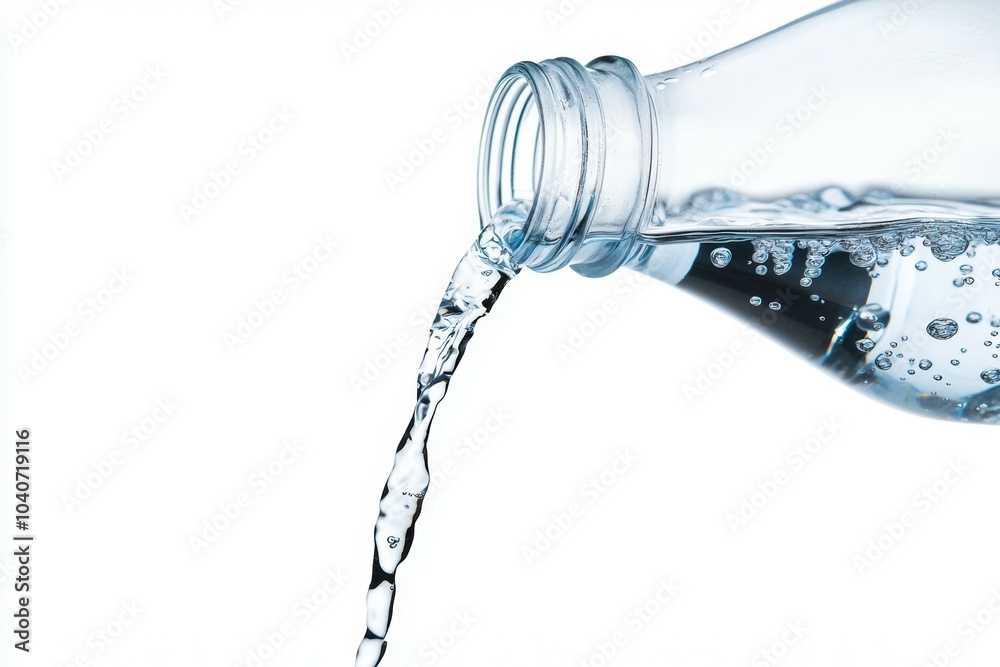 A bottle of water is being poured into a glass A bottle of water is being poured into a glass
