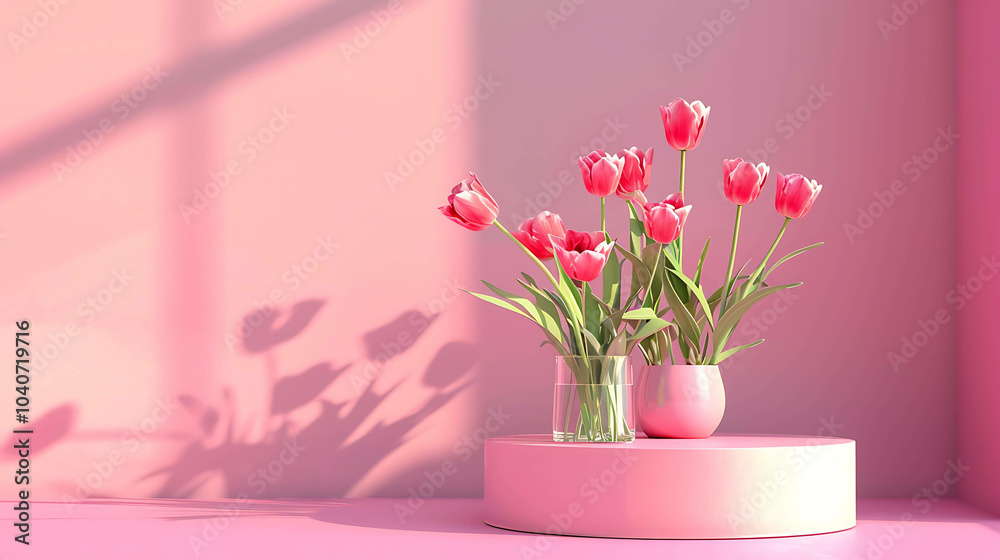 Fototapeta premium This is a beautiful image of pink tulips in a vase.
