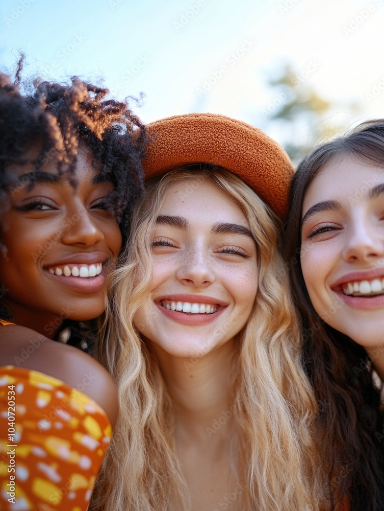 Fototapeta premium Candid Portrait of Three Women Posing for a Selfie