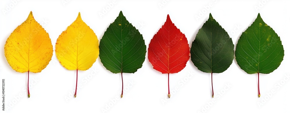 Fototapeta premium Colorful autumn leaves arranged in a gradient. Vibrant shades of fall. Nature concepts