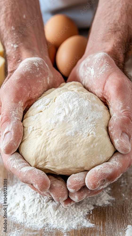 Hands gently cradle a ball of fresh dough, ready for baking, AI Hands gently cradle a ball of fresh dough, ready for baking, AI