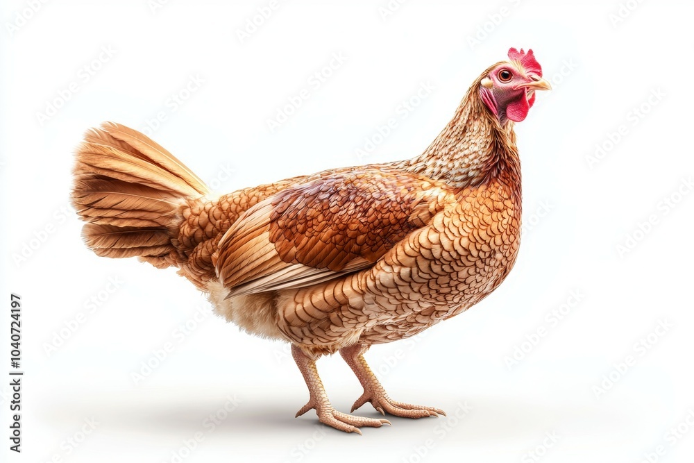 Fototapeta premium A chicken is standing on a white background