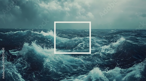 Fototapeta Naklejka Na Ścianę i Meble -  Mysterious oceanic design with framed wave in stormy sea