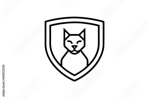 Logo cat inside a shield in simple logo icon vector illustration.